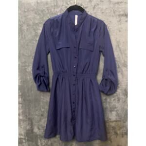 R n B blue button down, drawstring waist shirt dress women’s sz S casual preppy